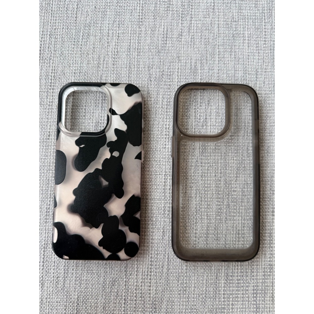 iPhone 16 Pro Case Bundle Cow Print and Translucent Smoke Grey Set of 2